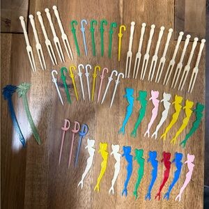 Vtg MCM swizzle stocks- cocktail stirrers -  Mermaid and Fork Party Picks Set